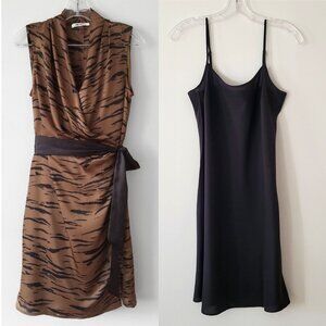 DKNY Faux Wrap Gold Animal Print Sleeveless Dress